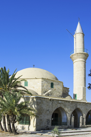 Hala Sultan Tekke Mosque with palm trees in Cyprusの写真素材
