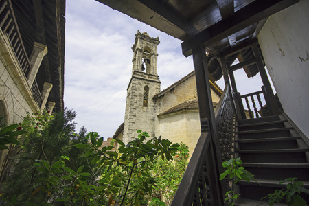 Courtyard Details of Chrysoroyiatissa Monastery in Cyprusの写真素材