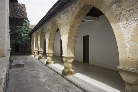 Courtyard Details of Chrysoroyiatissa Monastery in Cyprusの写真素材