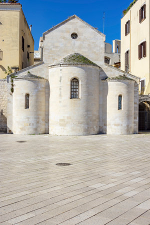 White walled old Saint Vallisa church at Ferrarese square, Bari, Italyの写真素材