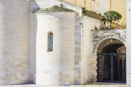 Close-up detail of entrance of Church of Saint Vallisa, Bari, Italyの写真素材