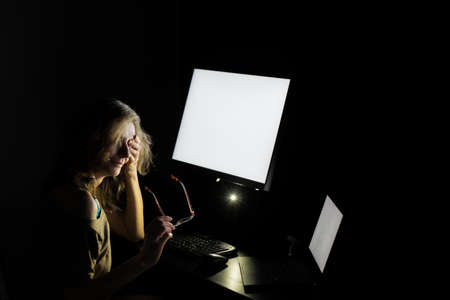Hacker coding at night cybersecurity conceptの写真素材