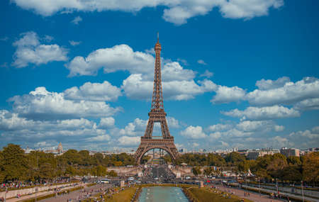 Eiffel Tower in Paris, France .Tower Bridge In City Against Cloudy Skyのeditorial素材