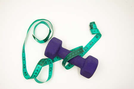 Sports flat lay on an white background.  Online training. Schedule of sports exercises.の写真素材