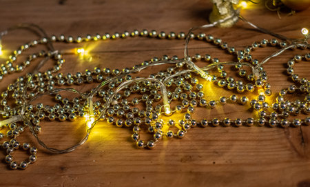 Christmas background with gift boxes, clews of rope, paper's rools and decorations for holidays.Copy space, banner. happy new year 2022の写真素材