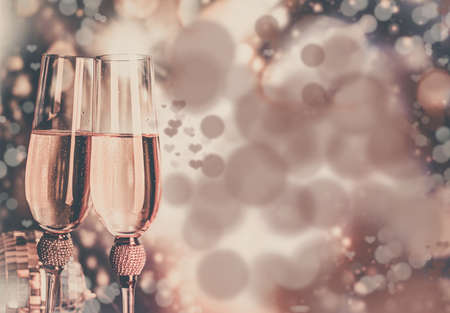 Two champagne glasses ready to bring in the New Year.の写真素材