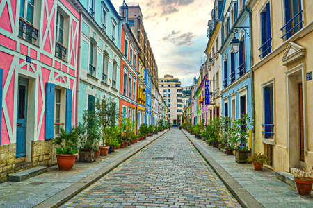 "Paris, France - 04.06.2014:Colored houses in Rue Cremieux street in Paris. France. "のeditorial素材