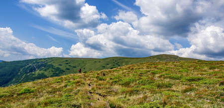 Scenic View Of Landscape Against Sky. Trekking In Early Autumnの写真素材