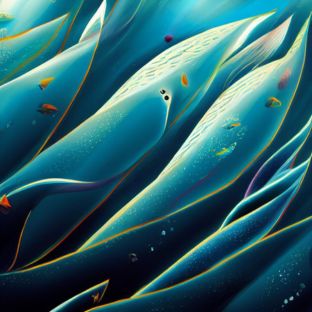 Abstract fantasy underwater ocean seascape illustrationの写真素材