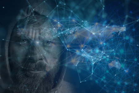 hacker close up  digital world metaverse backgroundの写真素材