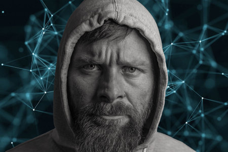 hacker close up  digital world metaverse backgroundの写真素材