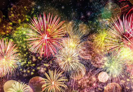 Fireworks at New Year and copy space - abstract holiday background