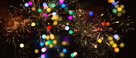 Fireworks at New Year and copy space - abstract holiday background