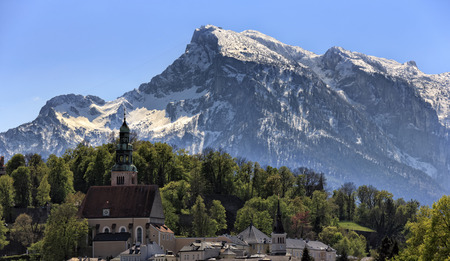 Mullner church and Untersberg in Salzburgの写真素材