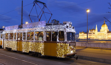 Light tram at Christmas in Budapestのeditorial素材