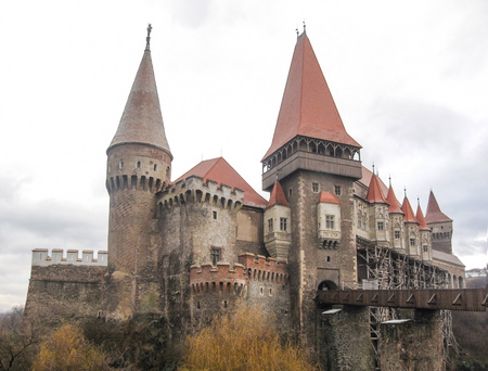 5 January 2013: the Transylvanian castle in winter with melting snow - Vajdahunyad / Hunedoara,...