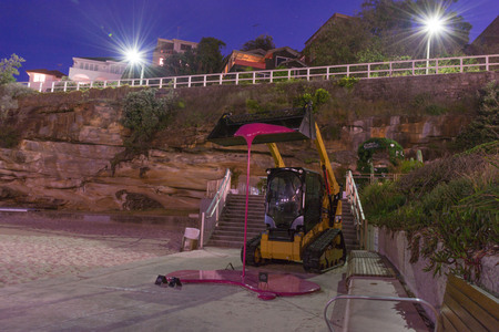 5th of November 2016, Bondi Beach, Sydney, Australia. Sculpture by Markus Hofer titled The tractor...
