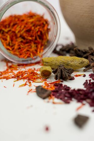 saffron with seeds foregroundの写真素材