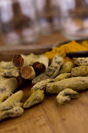 tumeric on glass backgroundの写真素材