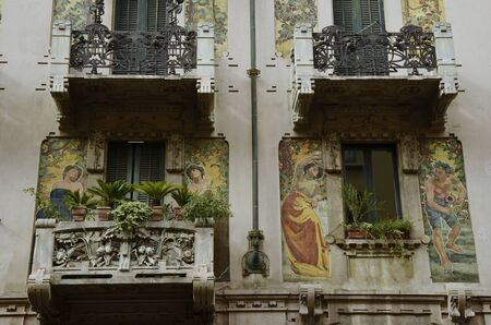 Milan, Italy - October 4, 2015: balconies of a residential building on the Via Marcello Malpighi.のeditorial素材
