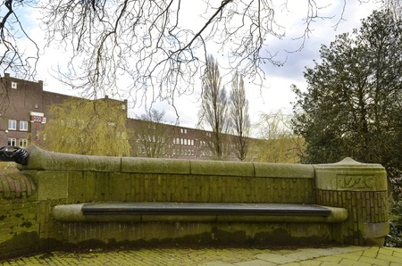 Amsterdam, Netherlands - March 27, 2016: An Amsterdam School sitting bench on the Marathonweg, Oud-Zuidのeditorial素材
