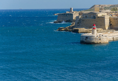 Valletta,MALTA -CIRCA OCTOBER, 2015- lighthouse in Grand Harbour, Valletta, Maltaのeditorial素材