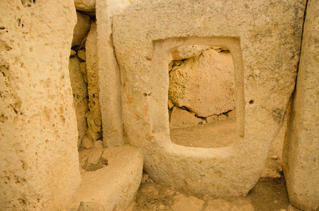 Hagar Qim ,MALTA -CIRCA OCTOBER, 2015-  Hagar Qim - megalithic temple complex found on the Mediterranean Island of Malta, dating from 3600-3200 BC, included in UNESCO Heritage Site.のeditorial素材