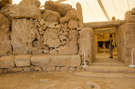 Hagar Qim ,MALTA -CIRCA OCTOBER, 2015-  Hagar Qim - megalithic temple complex found on the Mediterranean Island of Malta, dating from 3600-3200 BC, included in UNESCO Heritage Site.のeditorial素材