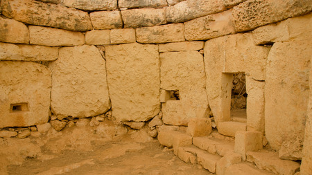 Hagar Qim ,MALTA -CIRCA OCTOBER, 2015-  Hagar Qim - megalithic temple complex found on the Mediterranean Island of Malta, dating from 3600-3200 BC, included in UNESCO Heritage Site.のeditorial素材