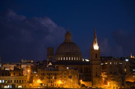 View of Malta. Old Valletta in nightのeditorial素材