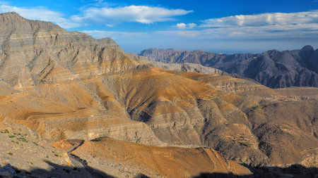 Fantastic mountain landscape. Ru'us al Jibal. Al Hajar Moutains. Musandam. Omanの写真素材