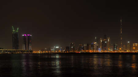Modern city panoramic landscape by night. Beautiful Dubai cityscape. United Arab Emiratesのeditorial素材