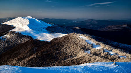 Winter mountain landscape. Mount Smerek, Polonina Wetlinska, Bieszczady National Park, Poland.