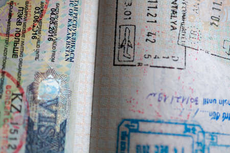 Visa to Kazakhstan in the passport.のeditorial素材