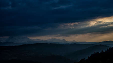 The Tatra Mountains seen from the Pieniny National Park, Slovakia.の写真素材