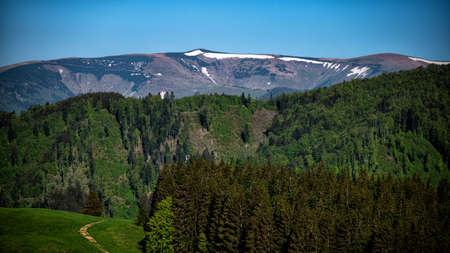 Colorful spring mountain landscape. Mount Krizna, Velka Fatra, Slovakia.