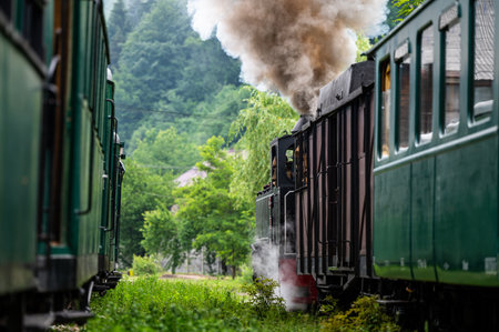 Viseu de Sus, Maramures, Romania - June 13, 2022: Steam train Mocanita.のeditorial素材