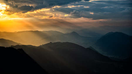 Sunset in the Rarau mountains, Eastern Carpathians, Romania.の写真素材