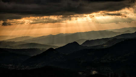Sunset from the Prislop Pass, Rodna (Rodnei) Mountains, Carpathians, Romania.