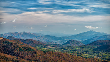 Burst of autumn colors in the mountains, Bieszczady Mountains, Carpathians, Poland and Ukraine.