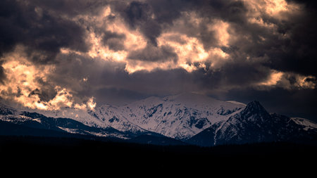 Cloudy mountain landscape of the Belianske Tatras, Slovakia.の写真素材