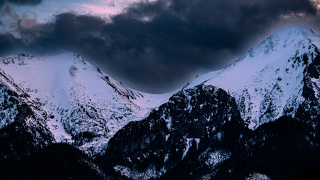 Cloudy mountain landscape of the Belianske Tatras, Slovakia.の写真素材