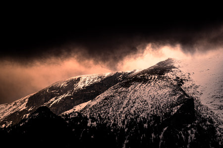 Cloudy mountain landscape of the Belianske Tatras, Slovakia.の写真素材