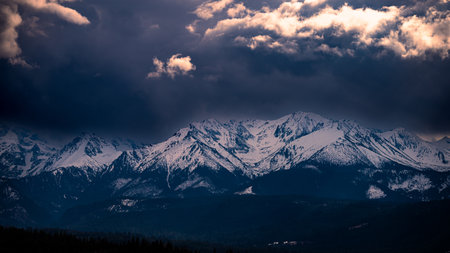 Cloudy mountain landscape of the Belianske Tatras, Slovakia.の写真素材