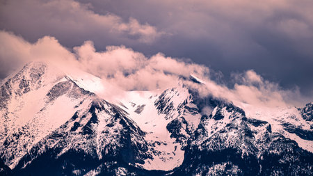Cloudy mountain landscape of the Belianske Tatras, Slovakia.の写真素材