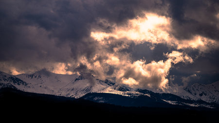 Cloudy mountain landscape of the Belianske Tatras, Slovakia.の写真素材