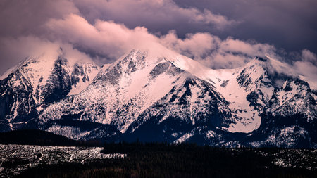 Cloudy mountain landscape of the Belianske Tatras, Slovakia.の写真素材