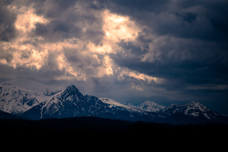 Cloudy mountain landscape of the Belianske Tatras, Slovakia.の写真素材