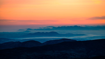 Good Morning Mountains. Sunrise landscape from the Sierra Nevada mountain range, Spain.の写真素材