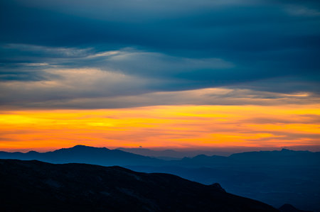 Sunset landscape from the Sierra Nevada mountain range, Spain.の写真素材